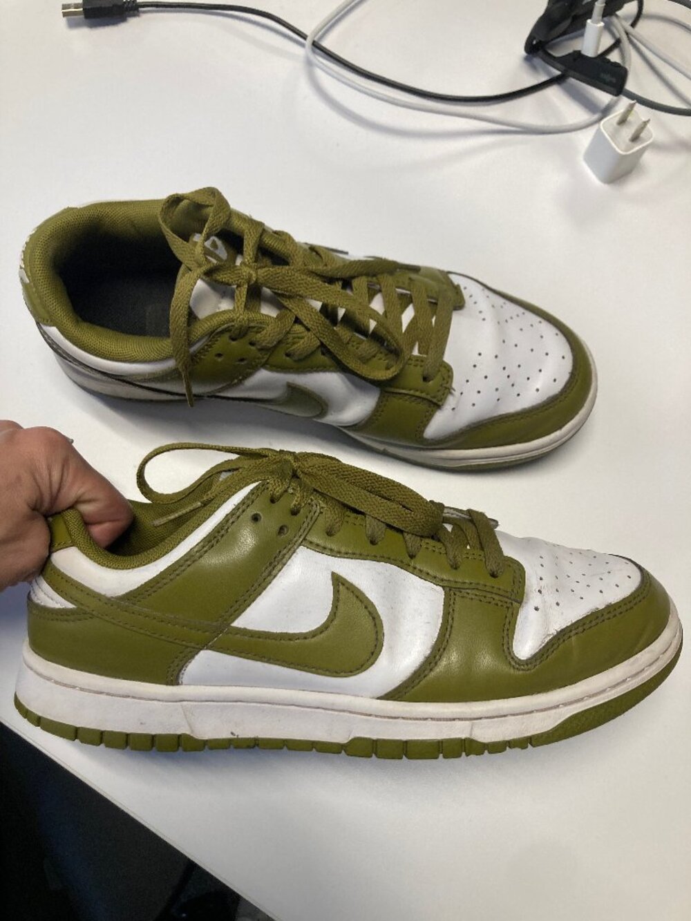 Like new Nike low dunnk Panda green & white leather sneakers womens 10 mens 8.5